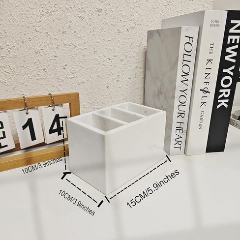 Marble Pen Holder, White Stone, Rectangular Desktop Organizer for Office Study (white 3 layer) in Kuwait