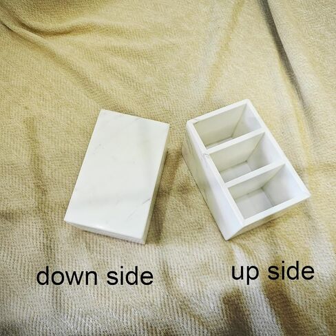 Marble Pen Holder, White Stone, Rectangular Desktop Organizer for Office Study (white 3 layer) in Kuwait