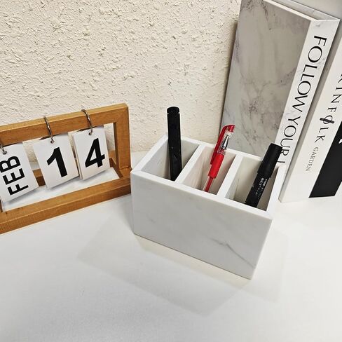 Marble Pen Holder, White Stone, Rectangular Desktop Organizer for Office Study (white 3 layer) in Kuwait