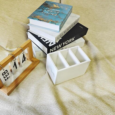 Marble Pen Holder, White Stone, Rectangular Desktop Organizer for Office Study (white 3 layer) in Kuwait
