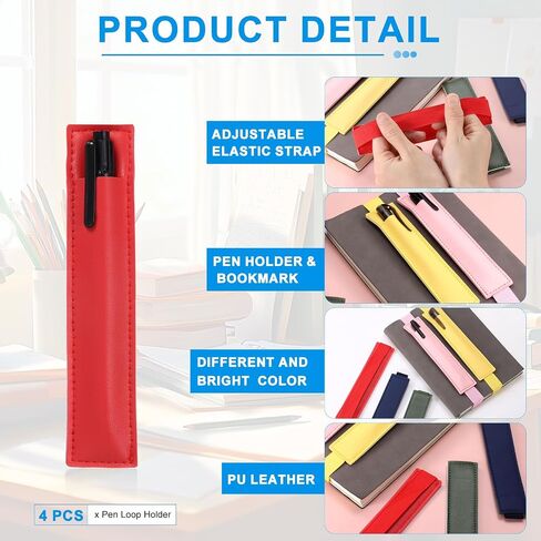 UXCELL 4 PCS حامل حلقة القلم القابلة للتعديل للكمبيوتر المحمول ، PU LEATHER PENDER HOLDER SLEEVE SLEEVE SLISTION SLIT in Kuwait
