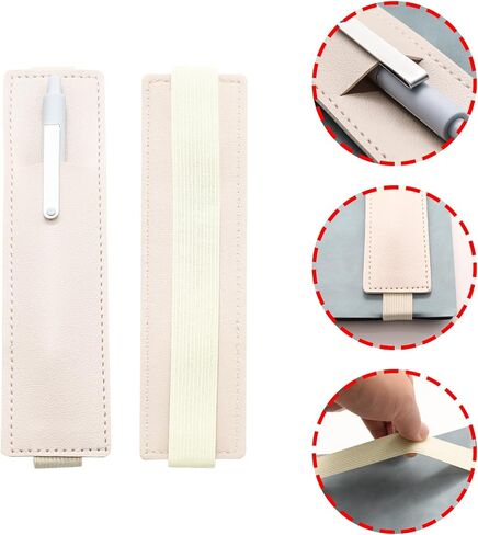 2 PCS Adjustable Pen Holder Elastic Band, PU Leather Pen Sleeve for Notebook and Books (Blue, Gray) in Kuwait