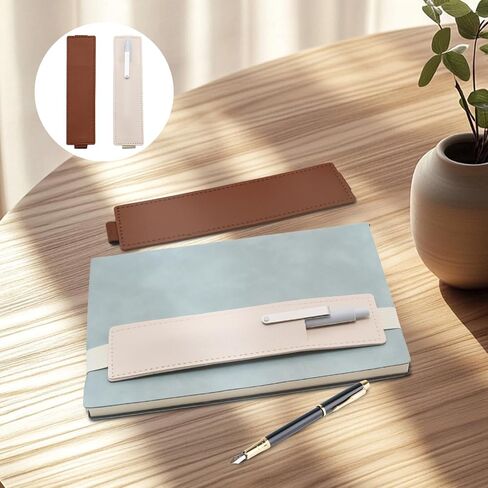 2 PCS Adjustable Pen Holder Elastic Band, PU Leather Pen Sleeve for Notebook and Books (Blue, Gray) in Kuwait