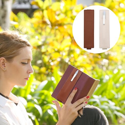 2 PCS Adjustable Pen Holder Elastic Band, PU Leather Pen Sleeve for Notebook and Books (Blue, Gray) in Kuwait