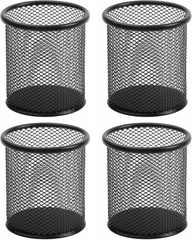 SAYEEC Pen Holder for Desk Wire Mesh Pencil Cup Holder Black Metal Makeup Brush Holder Desktop Stationery Supplies Organizer Art Supply Storage Box Caddy for Office School Home (4 Pack) in Kuwait