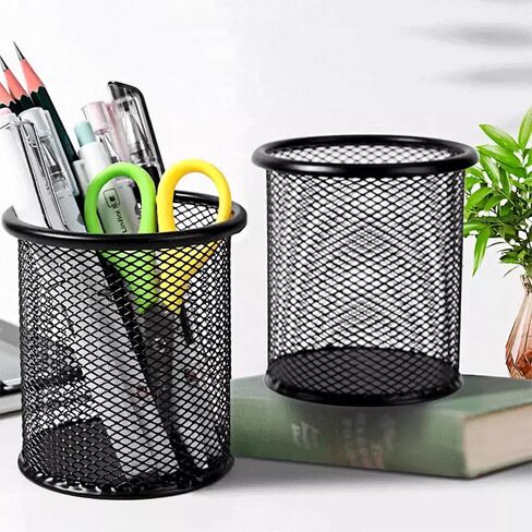 SAYEEC Pen Holder for Desk Wire Mesh Pencil Cup Holder Black Metal Makeup Brush Holder Desktop Stationery Supplies Organizer Art Supply Storage Box Caddy for Office School Home (4 Pack) in Kuwait