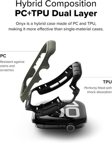 Ringke Onyx [Helmet-Level Protection] Compatible with Apple Watch Series 10 Case (46mm) Oil Resistant Soft Flexible TPU and Protective PC Cover - Gray Sand in Kuwait