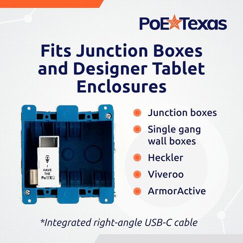 PoE Texas PoE+ Power and Data Adapter for USB-C Tablets & Devices for POS, Digital Signage, & More - 802.3at POE+ to USB-C Power Delivery - Extends Charging & Data Delivery Up to 328 Feet in Kuwait