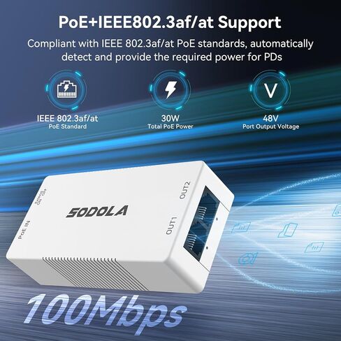 Gigabit PoE Extender, 2 Port POE Repeater 1 to 2 Poe Splitter with IEEE802.3af/at with 1000Mbps, 4KV Lighting Protection Plug&Play 48V 30W for Camera AP, Mini Size in Saudi Arabia