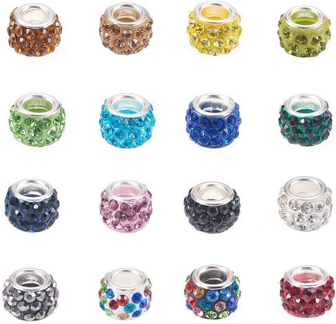 Craftdady 100Pcs Random Mixed Color Polymer Clay Large Hole European Beads with Rhinestone 11-12x7-7.5mm Rondelle Slide Bead Spacers for DIY Snake Chain Bracelet Making 5mm Big Hole in Saudi Arabia