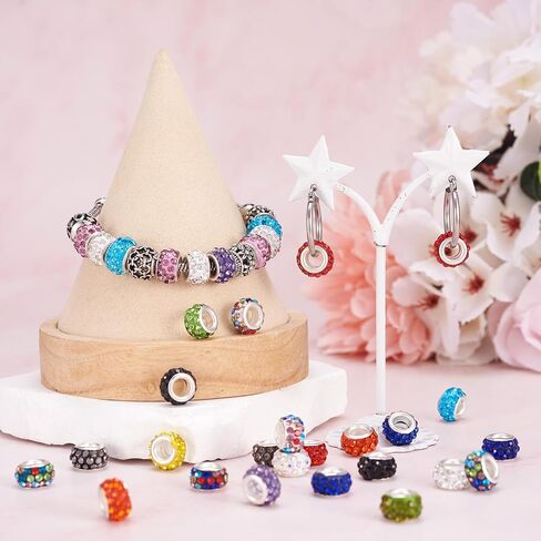 Craftdady 100Pcs Random Mixed Color Polymer Clay Large Hole European Beads with Rhinestone 11-12x7-7.5mm Rondelle Slide Bead Spacers for DIY Snake Chain Bracelet Making 5mm Big Hole in Saudi Arabia