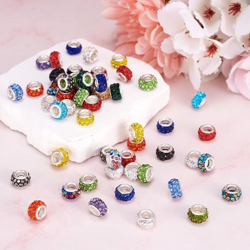 Craftdady 100Pcs Random Mixed Color Polymer Clay Large Hole European Beads with Rhinestone 11-12x7-7.5mm Rondelle Slide Bead Spacers for DIY Snake Chain Bracelet Making 5mm Big Hole in Saudi Arabia