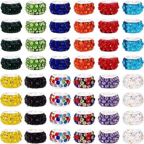 Craftdady 100Pcs Random Mixed Color Polymer Clay Large Hole European Beads with Rhinestone 11-12x7-7.5mm Rondelle Slide Bead Spacers for DIY Snake Chain Bracelet Making 5mm Big Hole in Saudi Arabia
