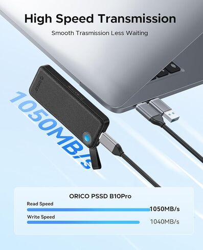 ORICO 256GB External SSD, Up to 1050MB/s, Compact with 2 in 1 USB C & A Cable, External Solid State Drives, Reliable Storage for USB C Smartphone, Tablet, PC - B10PRO in Saudi Arabia
