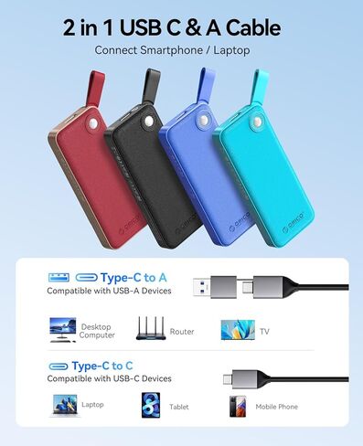 ORICO 256GB External SSD, Up to 1050MB/s, Compact with 2 in 1 USB C & A Cable, External Solid State Drives, Reliable Storage for USB C Smartphone, Tablet, PC - B10PRO in Saudi Arabia