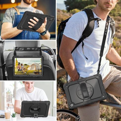 حافظة HXCASEAC لهاتف Samsung Galaxy Tab S6 Lite مقاس 10.4 بوصة 2022/2020 مع واقي شاشة/ حامل حزام يد دوار/ حامل قلم، حافظة مقاومة للصدمات لجهاز Galaxy Tab S6 lite (SM-P610/P613/P615/P619)، أسود in Kuwait