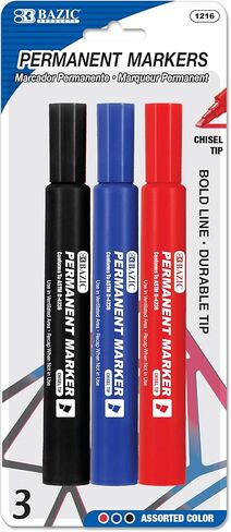 BAZIC Permanent Marker Chisel Tip, Wide Assorted Color Markers, Coloring on Plastic Wood Metal Glass Stone for Art Office (3/Pack), 1-Pack in Saudi Arabia