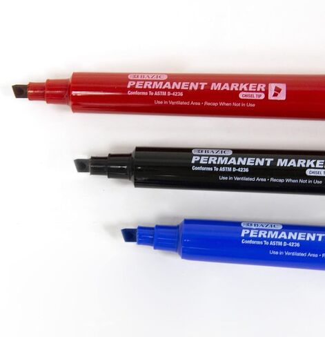 BAZIC Permanent Marker Chisel Tip, Wide Assorted Color Markers, Coloring on Plastic Wood Metal Glass Stone for Art Office (3/Pack), 1-Pack in Saudi Arabia