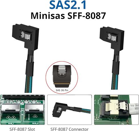 mSAS Cable SFF-8087 Left to 4*SATA for SAS/RAID Controllers, HDD, Backplanes and Server, 7/10/24/32 in. in Kuwait