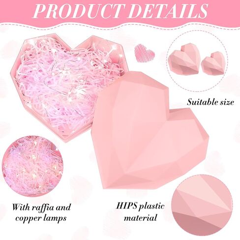 2 Pcs Heart Shaped Gift Box with Raffia Valentine's Day Hearts Treat Box with Lids for Valentine's Day Anniversary Bridesmaid Proposal Wedding Christmas(Pink) in Saudi Arabia