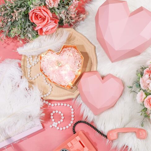 2 Pcs Heart Shaped Gift Box with Raffia Valentine's Day Hearts Treat Box with Lids for Valentine's Day Anniversary Bridesmaid Proposal Wedding Christmas(Pink) in Saudi Arabia