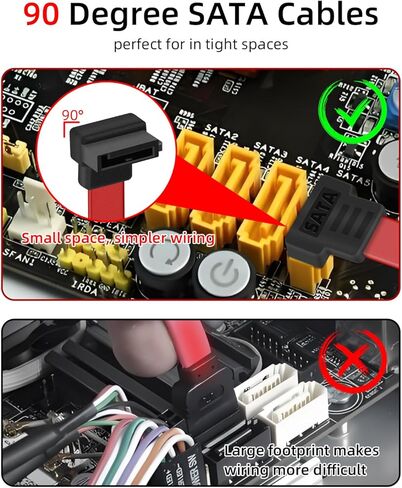 SATA III Data Cable, 3-Inch Sata 6.0 Gbps 7pin Short Data Cable, SATA III Female to Upward Right Angle Female Data Cable(5 Packs), Compatible with 2.5" SSD, 3.5" HDD Drives (Red) in Saudi Arabia