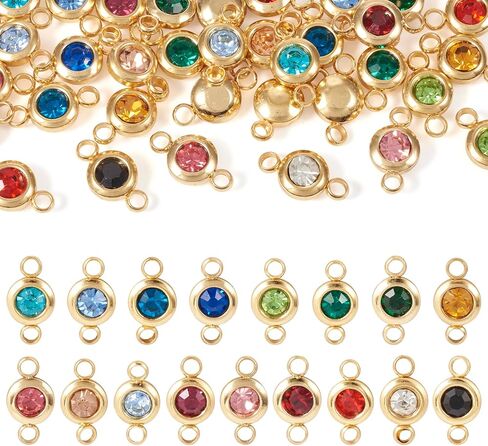 Cheriswelry 34Pcs Stainless Steel Connector Charms Flat Round Rhinestone Crystal Link Pendants 17 Colors for DIY Necklace Bracelet Jewelry Making in Saudi Arabia