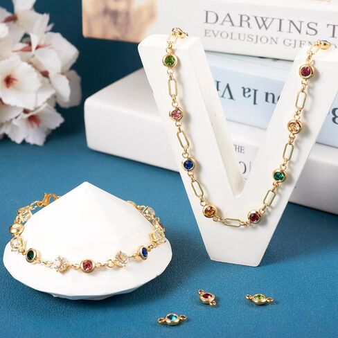 Cheriswelry 34Pcs Stainless Steel Connector Charms Flat Round Rhinestone Crystal Link Pendants 17 Colors for DIY Necklace Bracelet Jewelry Making in Saudi Arabia
