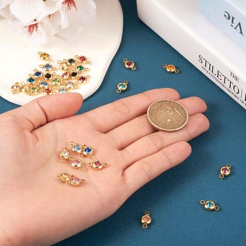 Cheriswelry 34Pcs Stainless Steel Connector Charms Flat Round Rhinestone Crystal Link Pendants 17 Colors for DIY Necklace Bracelet Jewelry Making in Saudi Arabia