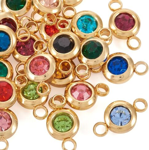 Cheriswelry 34Pcs Stainless Steel Connector Charms Flat Round Rhinestone Crystal Link Pendants 17 Colors for DIY Necklace Bracelet Jewelry Making in Saudi Arabia
