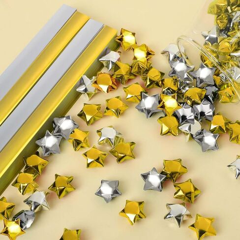 800 Glitter Foil Origami Star Strips - Lucky Star Paper Strips for DIY Handcrafts, School Teaching, Party Decor - Gold, Silver in Kuwait