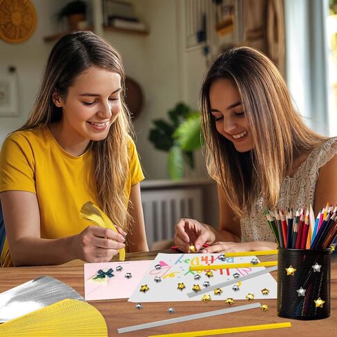 800 Glitter Foil Origami Star Strips - Lucky Star Paper Strips for DIY Handcrafts, School Teaching, Party Decor - Gold, Silver in Kuwait