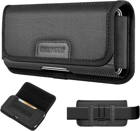 Cell Phone Holster for 6.1-6.8 Inch Smartphones，Nylon Oxford Cloth Cell Phone Belt Pouch Phone Pouch with Belt Clip Phone Belt Holder and Card Slot,Horizontal Cell Phone Belt Holder for Men in Kuwait