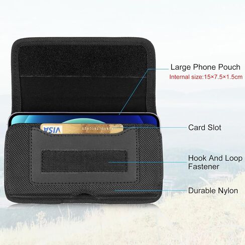 Cell Phone Holster for 6.1-6.8 Inch Smartphones，Nylon Oxford Cloth Cell Phone Belt Pouch Phone Pouch with Belt Clip Phone Belt Holder and Card Slot,Horizontal Cell Phone Belt Holder for Men in Kuwait