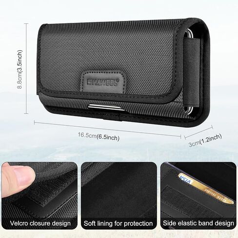 Cell Phone Holster for 6.1-6.8 Inch Smartphones，Nylon Oxford Cloth Cell Phone Belt Pouch Phone Pouch with Belt Clip Phone Belt Holder and Card Slot,Horizontal Cell Phone Belt Holder for Men in Kuwait
