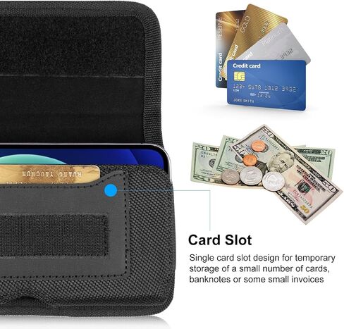 Cell Phone Holster for 6.1-6.8 Inch Smartphones，Nylon Oxford Cloth Cell Phone Belt Pouch Phone Pouch with Belt Clip Phone Belt Holder and Card Slot,Horizontal Cell Phone Belt Holder for Men in Kuwait