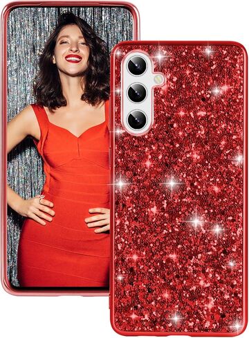 Silicone Case for Samsung Galaxy S24 FE 5G Case Glitter Sparkle Bling, Hybrid Matte Back Case High Impact Heavy Duty Shockproof Protective Cover for Samsung S24 FE Cute Case for Women 6.7" (Blue) in Saudi Arabia