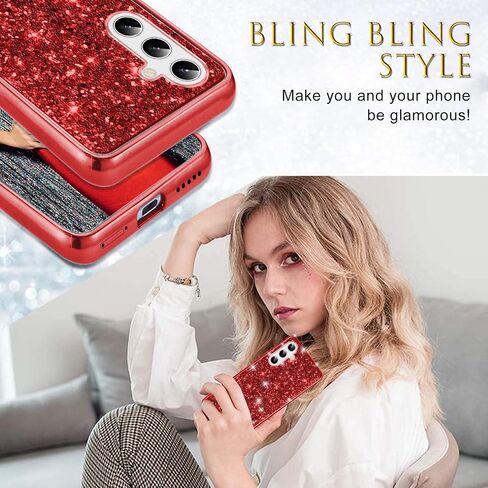 Silicone Case for Samsung Galaxy S24 FE 5G Case Glitter Sparkle Bling, Hybrid Matte Back Case High Impact Heavy Duty Shockproof Protective Cover for Samsung S24 FE Cute Case for Women 6.7" (Blue) in Saudi Arabia