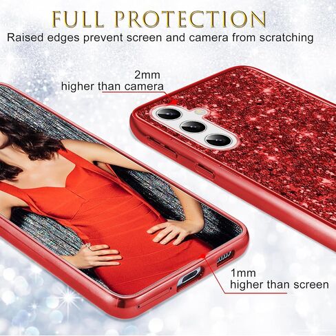 Silicone Case for Samsung Galaxy S24 FE 5G Case Glitter Sparkle Bling, Hybrid Matte Back Case High Impact Heavy Duty Shockproof Protective Cover for Samsung S24 FE Cute Case for Women 6.7" (Blue) in Saudi Arabia