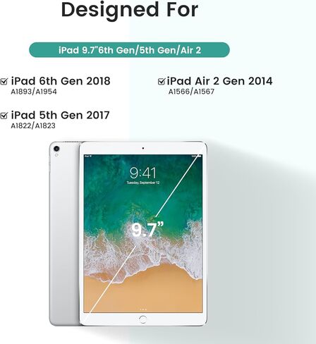 حالة لوحة المفاتيح لـ iPad 9.7 6th 2018/ 5th Gen 2017/ Air 2-7 لوحة مفاتيح اللاسلكية اللاسلكية - غطاء الورقة النحيفة القابلة للفصل مع حامل قلم رصاص (أسود) in Kuwait