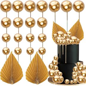 ephlyn 28pcs paper palm fan cake topper balls cake pick for baby wedder wedder bridal duffern birdgan
