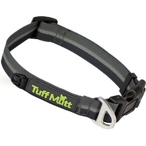 أطواق الكلاب tuff mutt للكلاب المتوسطة والكبيرة ، انعكاسًا للرؤية العالية ، مشبك سريع إطلاق ، بوليستر عريض 1 بوصة ، يناسب الرقبة 14-20 بوصة (متوسطة ، رمادية)