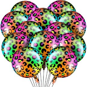 BBTO 6 PCS 18 بوصة Neon قوس قزح Leopard Birthday Balloons - زخارف عيد ميلاد الفهد الملون - Neon Rainbow Leopard Supplies لحفلة عيد الميلاد