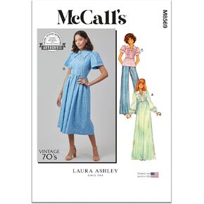 McCall's Vintage 1970's Dress 'Misses' and Top Sewing Pattern Packet by Laura Ashley ، Design Code M8569 ، 6-8-12-14 ، Multicolor