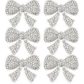 6PCS Full Rhinestone Bow Alloy Studded Bow Tie Decoration Handmade Bags Phone Case Accessories Hole Shoes Hair Accessories DIY Home Embellishments