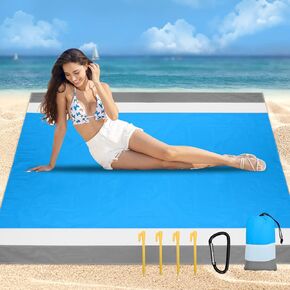 Oversized Beach Blanket, Water Proof & Sand Proof Beach Mat for 5-7 Adults, 83'' x 79'' XL Outdoor Picnic Camping Blanket with Pocket Bag & Stakes for Family Travel Vacation