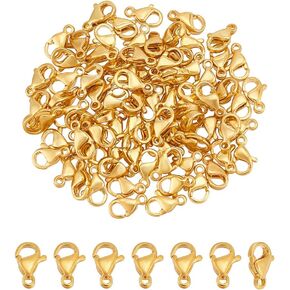 UniCraftale حوالي 80pcs 24k قلادة مطلية الذهب مقفلات من الفولاذ المقاوم للصدأ مصبوغ الملاذ المقفل 9 ملم خطاف الخطاف سلسلة المشبك مجوهر