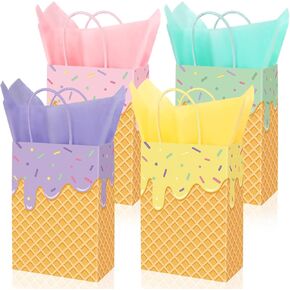 Jarthenaamcs 24pcs الأكياس الورقية الآيس كريم مع 40 ورقة ورقة من الأنسجة الحلوى الأكياس معالج