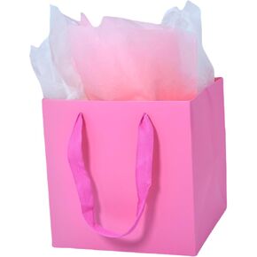 أكياس هدايا Juneshe Pink مع مقابض وورق أنسجة ، أكياس وردية وردية ، 5.9x5.9x5.9 بوصة مربعة ، أعياد الميلاد ، أكياس زفاف كرافت صغيرة الحجم