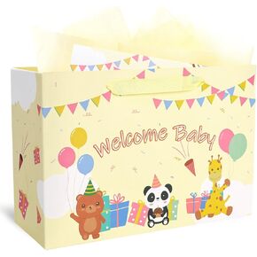 حقيبة هدايا VGOODALL Baby ، حقيبة ورقية حقيبة هدايا كبيرة مع بطاقة تهنئة من الأنسجة الورقية للاستحمام الطفل الوليد الأول.